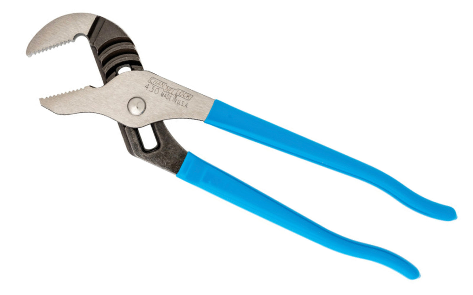 Channellock 10" Straight Jaw Tongue & Groove Plier is built to last with a Permalock fastener to eliminate nut & bolt failure. Laser-hardened teeth to provide a better, longer lasting grip. Channelock Model 430. 025582301475. Professional non-slip channellocks. adjustable tongue and groove plier. Made in USA.