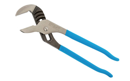 Channellock 12" Straight Jaw Tongue & Groove Plier is built to last with a Permalock fastener to eliminate nut & bolt failure. Laser-hardened teeth to provide a better, longer lasting grip. Channelock Model 440. 025582301673. Professional non-slip channellocks. adjustable tongue and groove plier. Made in USA.