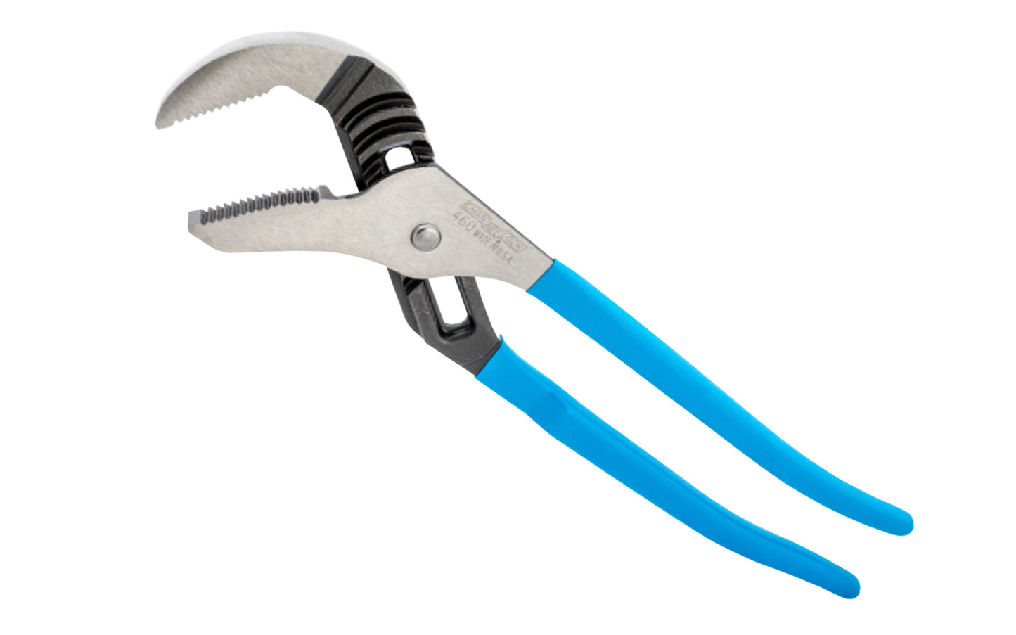 Channellock 16-1/2" Straight Jaw Tongue & Groove Plier is built to last with a Permalock fastener to eliminate nut & bolt failure. Laser-hardened teeth to provide a better, longer lasting grip. Channelock Model 460. 025582301970. Professional non-slip channellocks. adjustable tongue and groove plier. Made in USA.