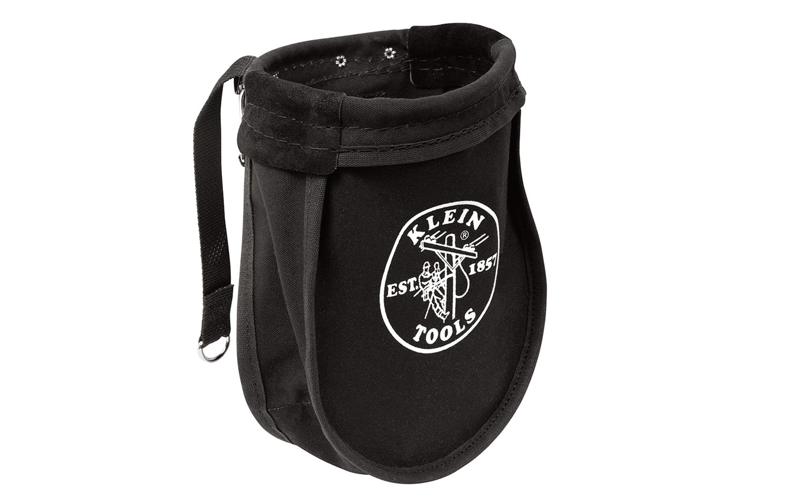 Klein Tools' Nut & Bolt Pouch is reinforced with leather & rope, which also keeps the shape of the pouch opening. This tool bag has an interior pocket, & metal snaps on the loops for belts up to 3" wide. Overall size measures 9" x 3.5" x 10". Klein Model 51A. Made in USA.