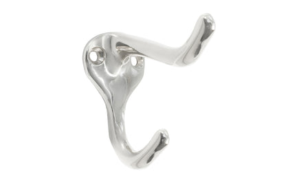 Ives Solid Brass Double Hook. Great for kitchens, bathrooms, hallways, furniture, cabinets, bedrooms. The two prong hook is made of solid brass material, making it durable for clothing, towels, bags. Hat & Coat Hook. Polished Chrome Finish.