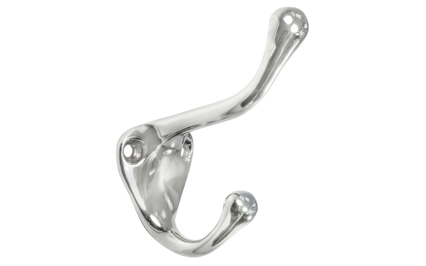 Ives Classic Solid Brass Double Hook. Great for kitchens, bathrooms, hallways, furniture, cabinets, bedrooms. The two prong hook is made of solid brass material, making it durable for clothing, towels, bags. Hat & Coat Hook. Polished Chrome Finish.