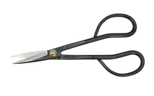 These Japanese 180 mm Koeda-Kiri Hasami Shears are high quality snips great for Bonsai, bud cutting, floral thinning, & multi-purpose outdoor garden work. The body is long & narrow. Very good for trimming inside dense foliage. High carbon steel, the cutting edges are sharp & cut nicely. Bonsai Snips. Made in Japan. 