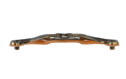 Waterfall-Style Drawer Pull With Bakelite ~ 4-1/2" on Centers. A special & unique drawer pull designed in the "Waterfall-style" / "Art Moderne" style of hardware popular in the 1930's. The handle pull is made of durable zinc material with an antique brass finish, & a bakelite insert inside. 4-1/2" on centers.