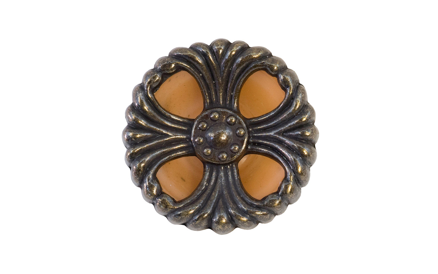 Waterfall-Style Cabinet knob with Bakelite originally designed in & the "Waterfall-style" and Art Moderne style of hardware popular in the 1930's. 2" diameter knob.