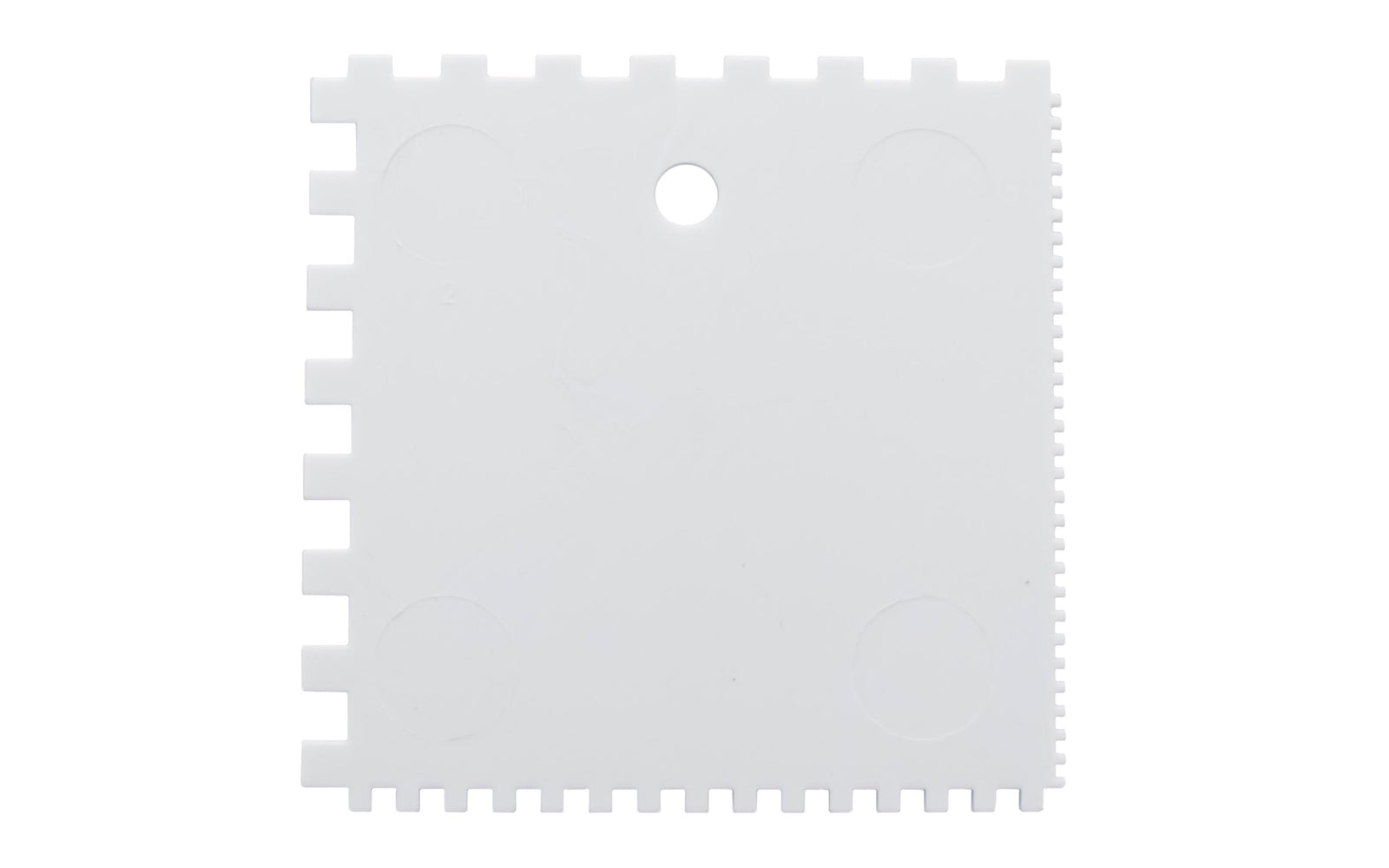 Marshalltown Plastic Square Notched Spreader. This Marshalltown contractor-grade QLT Plastic Notched Spreaders won't rust or corrode. Each side has a different notch size. Square notch 1/16" x 1/16" x 1/16"; 1/8" x 1/8" x 1/8"; 1/4" x 1/4" x 1/4"; 1/4" x 1/8" x 1/4" size. Made in USA ~ Model 6287