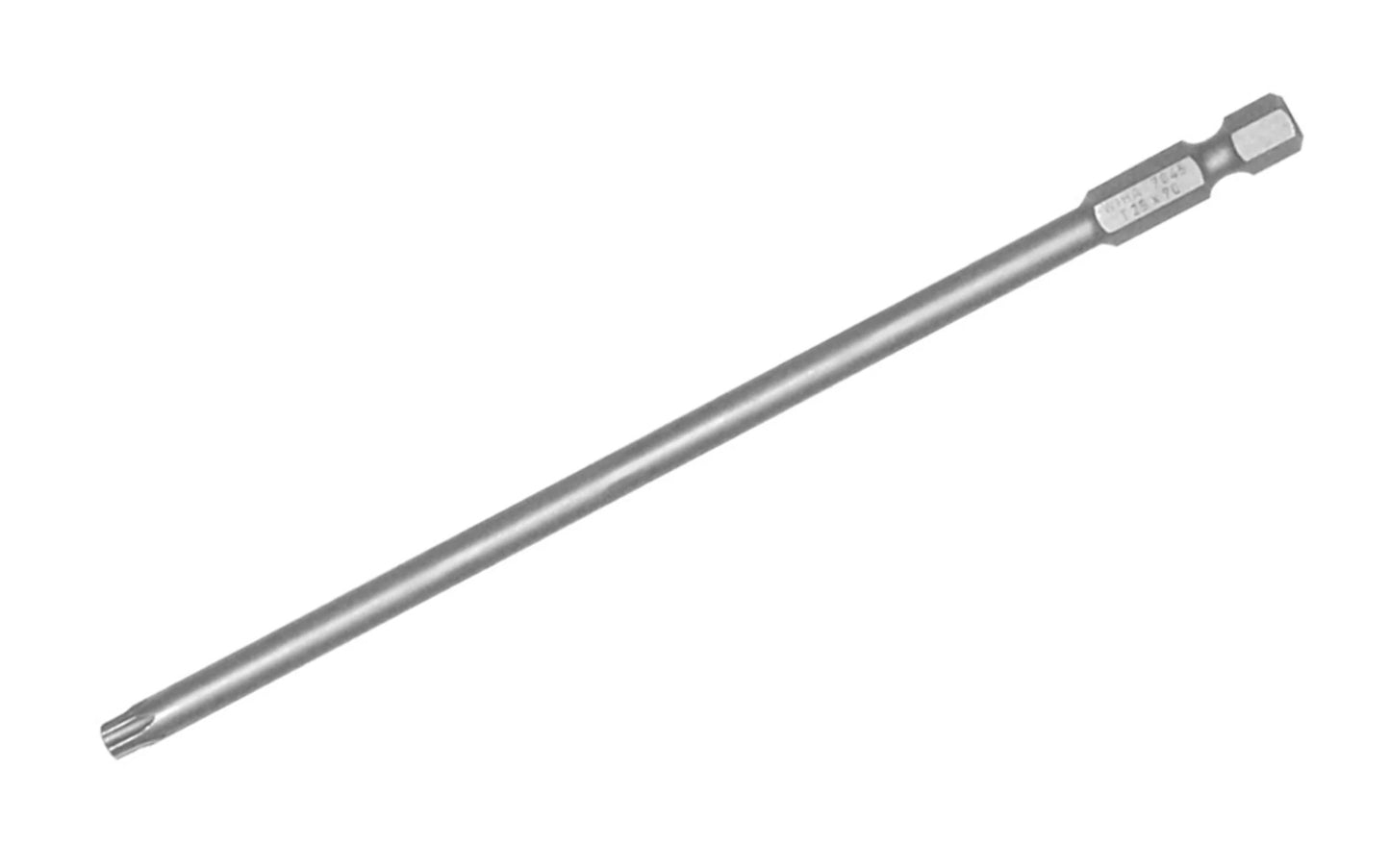 Wiha 6" Long Torx Power Bit - T27. High quality Wiha 6" Long Torx Power Bit made out of special high performance CRM-72 Tool Steel. 1/4" hex ball shank. Wiha Model No. 74590. 6" overall length. 084705745909. Made in Germany.