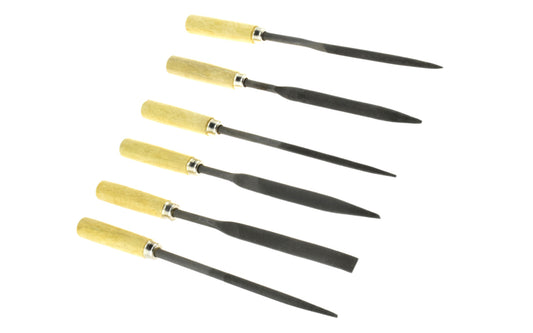 Basic & economy-style Coarse cut needle file set. Shapes included in set: Round, Equaling, Half Round, Crossing, Square, &amp; Three Square. Made of bearing hardened steel. Coarse cut - Approx. diameter 5 mm x 180 mm length. Made by SE.