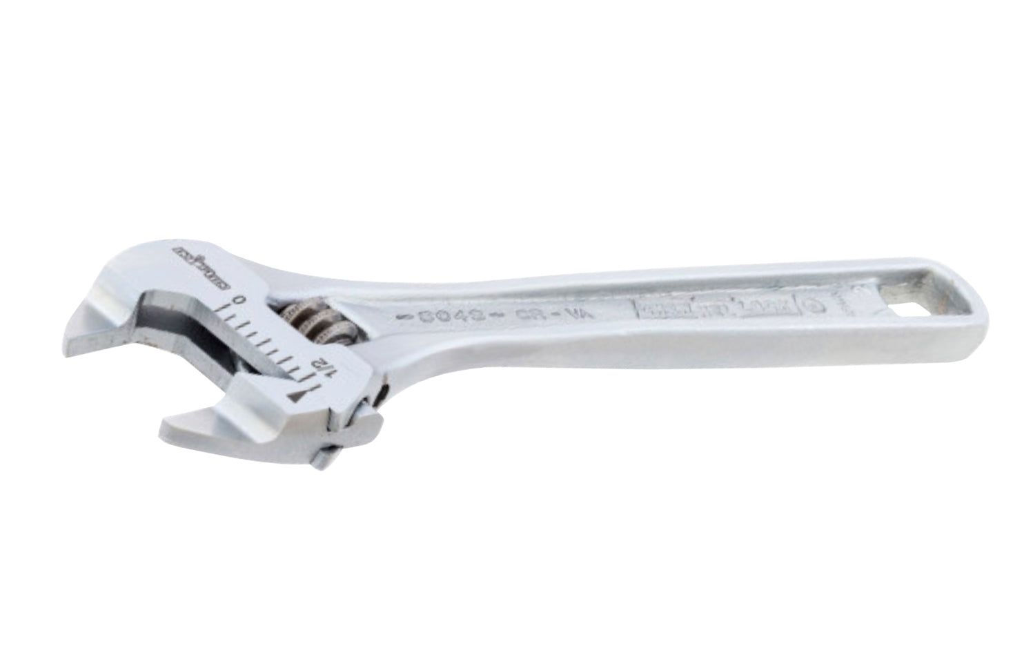 Channellock 4" Xtra Slim Jaw Adjustable Wrench features slimmer jaws. Measurement scales are laser engraved (in. on front, mm. on reverse) & are handy for sizing nuts, pipe & tube diameters. Rugged Chrome Vanadium steel. Chrome finish for rust prevention. 4.52" size. Extra Slim Wrench Channelock Model 804s.