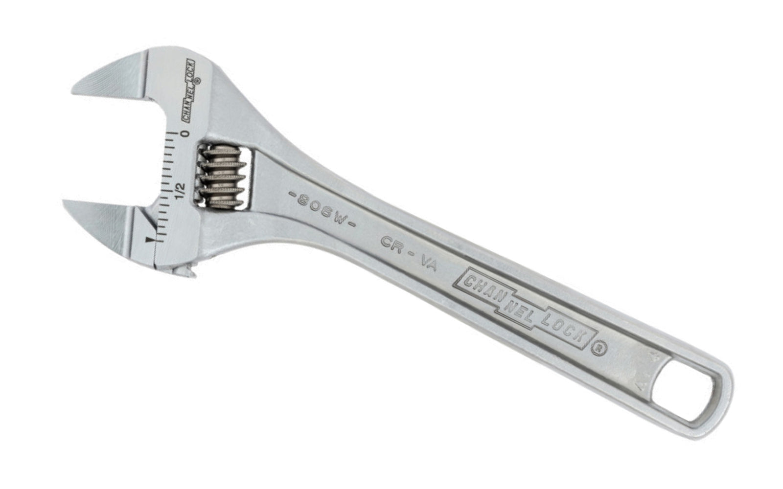 Channellock 6" Xtra Slim Jaw Adjustable Wrench features slimmer jaws. Measurement scales are laser engraved (in. on front, mm. on reverse) & are handy for sizing nuts, pipe & tube diameters. Rugged Chrome Vanadium steel. Chrome finish for rust prevention. 6.38" size. Extra Slim Wrench Channelock Model 806s.