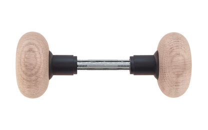 Vintage-style Hardware · Solid Oak Wood Doorknob Set ~ Round Style ~ 2-1/4" diameter knob ~ Solid brass ferrule base ~ Will fit doors with a thickness of 1" to 2-1/2". Wooden door knob. Oil Rubbed Bronze Finish.