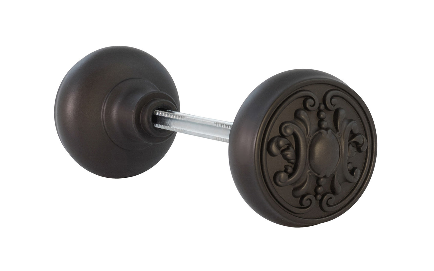 Pair of Solid Brass Core "Ornate" Doorknobs with spindle. Traditional Elegant Solid Brass Doorknob Set. Reproduction Brass Door Knobs. Oil Rubbed Bronze Finish.