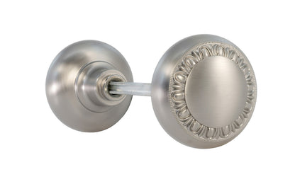 Pair of Solid Brass Core "Eggdart" Doorknobs with spindle. Traditional Solid Brass Doorknob Set. Reproduction Brass Door Knobs. Brushed Nickel Finish.