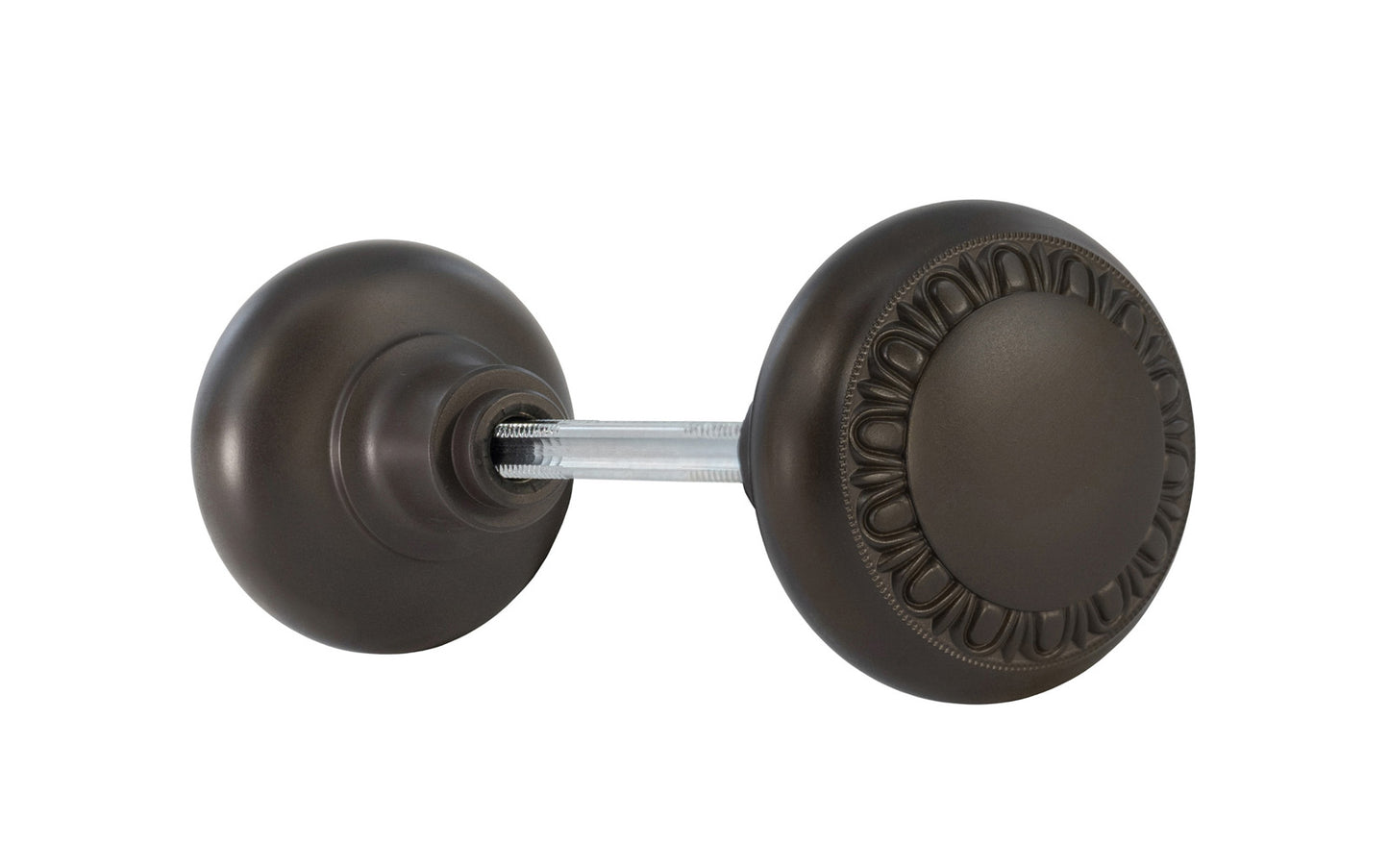 Pair of Solid Brass Core "Eggdart" Doorknobs with spindle. Traditional Solid Brass Doorknob Set. Reproduction Brass Door Knobs. Oil Rubbed Bronze Finish.