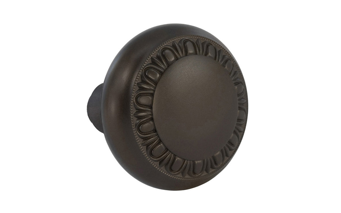 Single Solid Brass Core "Eggdart" Doorknob. Traditional Solid Brass Door knob. Reproduction Brass Door Knobs. Oil Rubbed Bronze Finish.