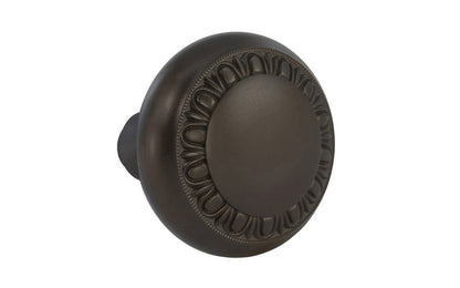 Single Solid Brass Core "Eggdart" Doorknob. Traditional Solid Brass Door knob. Reproduction Brass Door Knobs. Oil Rubbed Bronze Finish.
