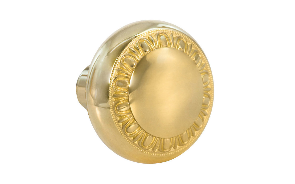 Single Solid Brass Core "Eggdart" Doorknob. Traditional Solid Brass Door knob. Reproduction Brass Door Knobs. Unlacquered Brass (will patina naturally over time). Non-Lacquered Brass.