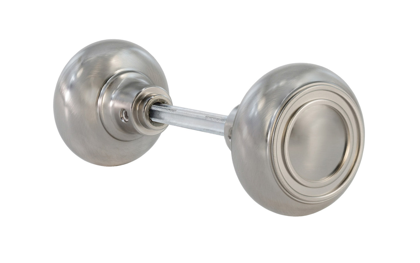 Pair of Solid Brass Core "Circle Ring" Doorknobs with spindle. Traditional Solid Brass Doorknob Set. Reproduction Brass Door Knobs. Brushed Nickel Finish.