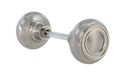 Pair of Solid Brass Core "Circle Ring" Doorknobs with spindle. Traditional Solid Brass Doorknob Set. Reproduction Brass Door Knobs. Brushed Nickel Finish.