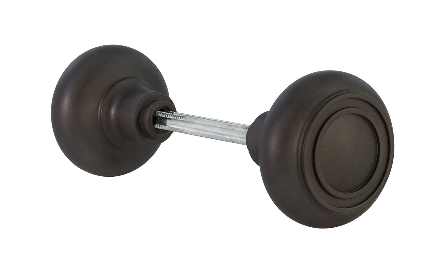 Pair of Solid Brass Core "Circle Ring" Doorknobs with spindle. Traditional Solid Brass Doorknob Set. Reproduction Brass Door Knobs. Oil Rubbed Bronze Finish.
