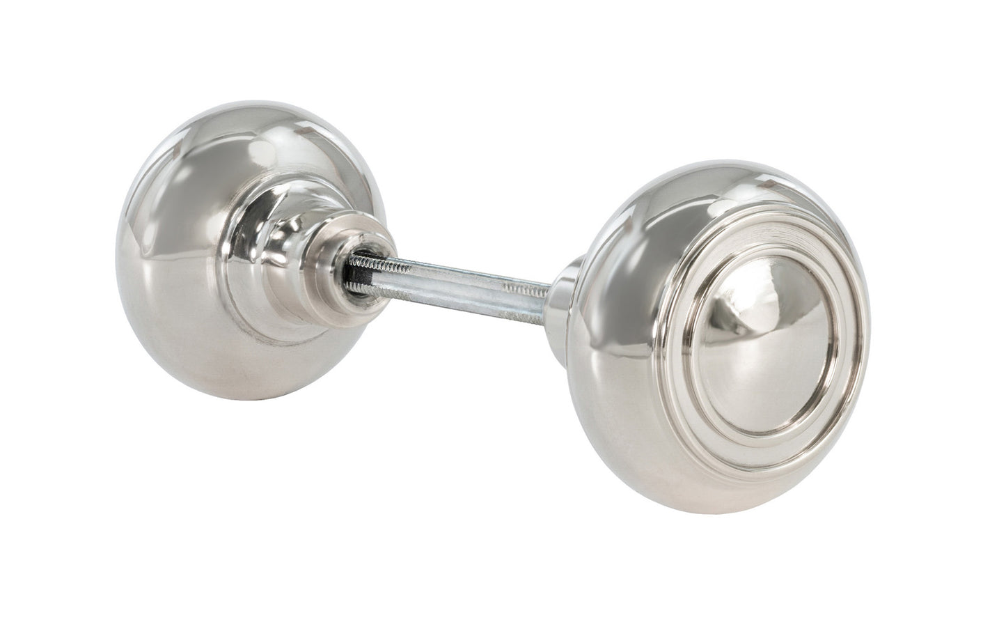 Pair of Solid Brass Core "Circle Ring" Doorknobs with spindle. Traditional Solid Brass Doorknob Set. Reproduction Brass Door Knobs. Polished Nickel Finish.