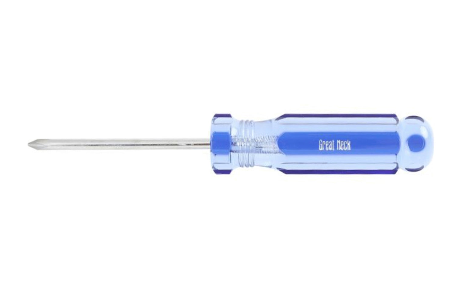 GreatNeck Model A33PC. Great Neck #1 Phillips Screwdriver x 3" Long Blade. Precision Ground Sandblasted Tip for a More Secure Fit. 6-5/8" overall length. Chrome Vanadium Steel for strength & durability. Acetate Handle. Great Neck's A-Series Screwdriver. Made in USA.