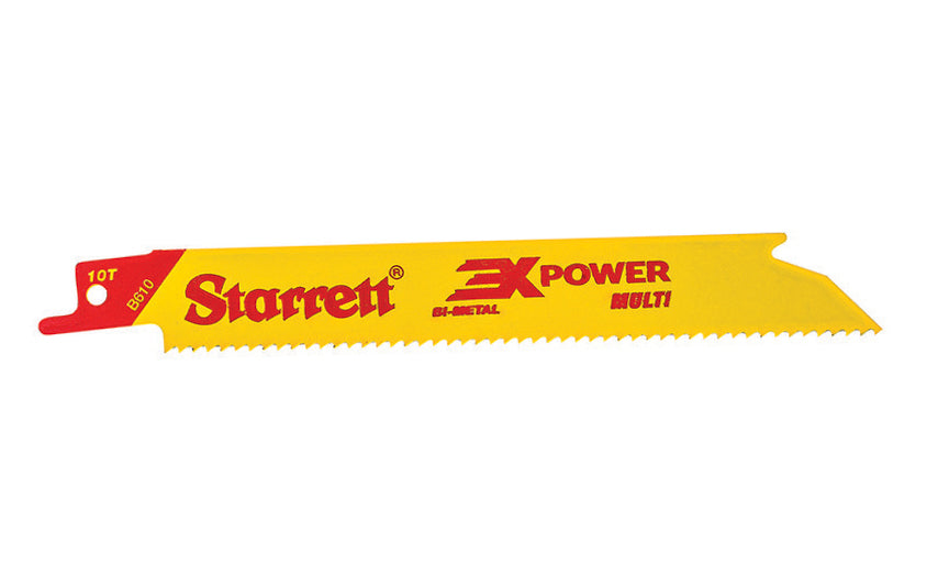 Starrett Bi-Metal Wood Cut Reciprocating Saw Blade - "3X POWER". Muti-Purpose Reciprocating Blade. Suitable for all types of wood. 6" Long - 10 TPI. Recip saw blade.. Recip saw blade. Model B610. 7891265153715