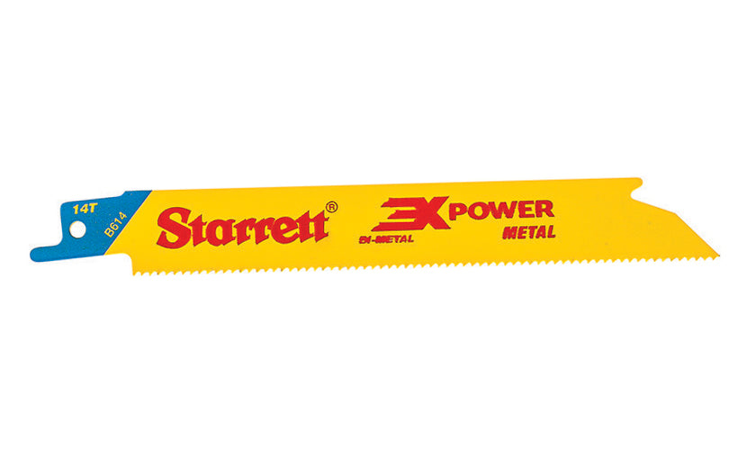 Starrett Bi-Metal Wood Cut Reciprocating Saw Blade - "3X POWER". Muti-Purpose Reciprocating Blade. Suitable for all types of wood. 6" Long - 14 TPI. Recip saw blade. Model B614. 