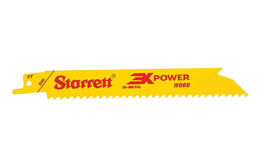 Starrett Bi-Metal Wood Cut Reciprocating Saw Blade - "3X POWER". Muti-Purpose Reciprocating Blade. Suitable for all types of wood. 6" Long - 6 TPI. Recip saw blade. Model B66. 7891265153708