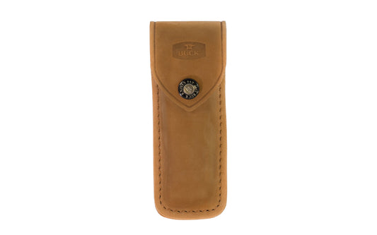 Buck Knives Leather Sheath in Distressed Brown. Designed for the 110 Folding Hunter Knife. Button snap on sheath. 5-3/4" overall length. Fits up to 2" wide belt. Made in USA.