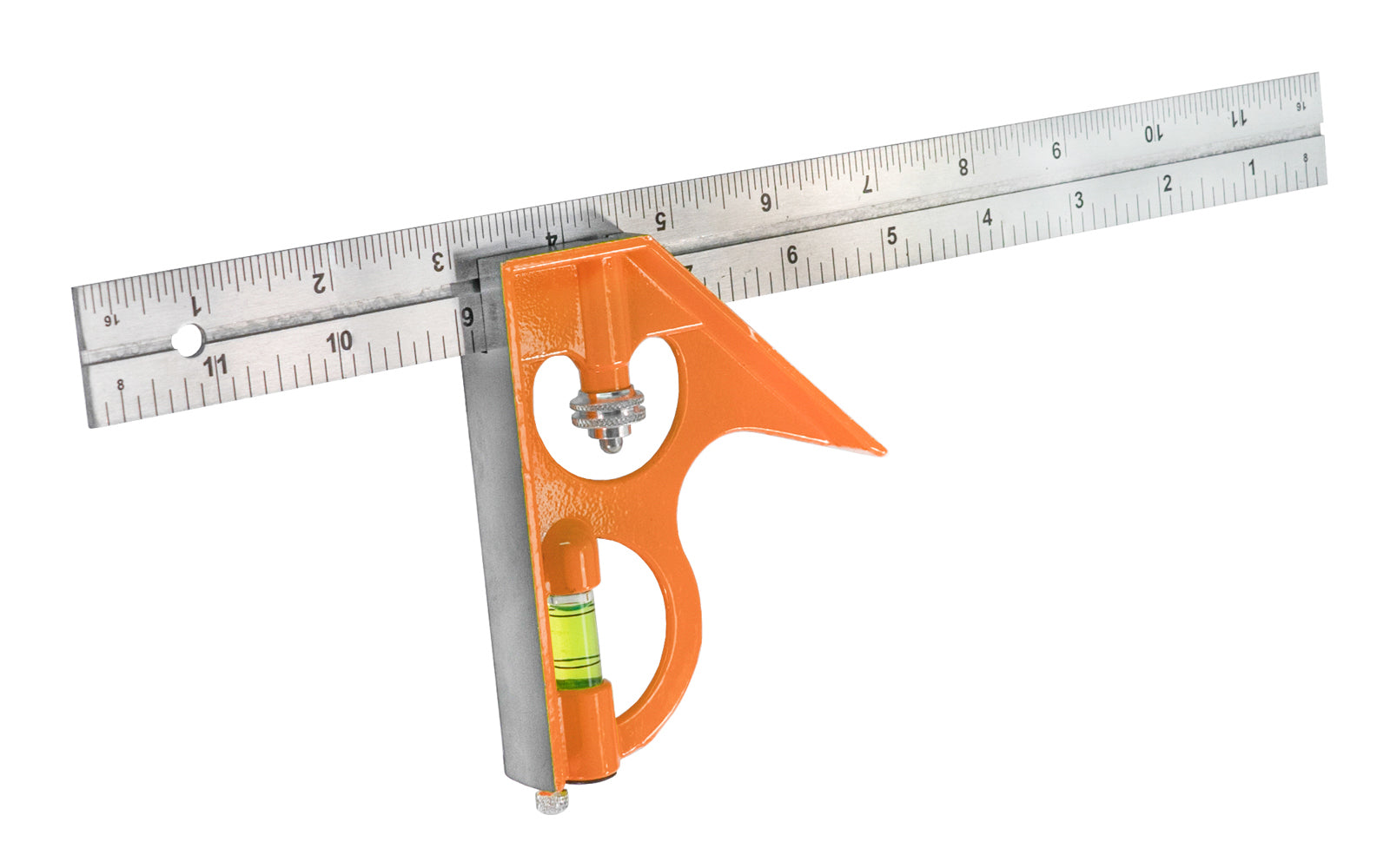 Model No. CS12C ~ GreatNeck ~ 12" size combo square ~ Blade made of stainless steel construction ~ Cast zinc body ~ graduations in 1/32", 1/16", 1/8" - Accurate 90° & 45° readings  Hardened removable scribe - Combination square - die cast zinc head - Great Neck -  ideal for marking lumber before ripping & cross-cutting
