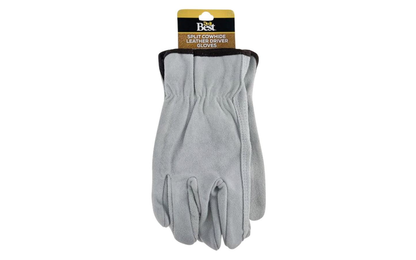 Split Cowhide Leather Gloves - Medium. Unlined brushed suede cowhide leather glove with a shirred wrist. Double stitched index finger for strength. Gunn cut. Keystone thumb for maximum mobility. Good abrasion resistance. Open cuff with shirred elastic back for a secure fit. Sold as one pair each.