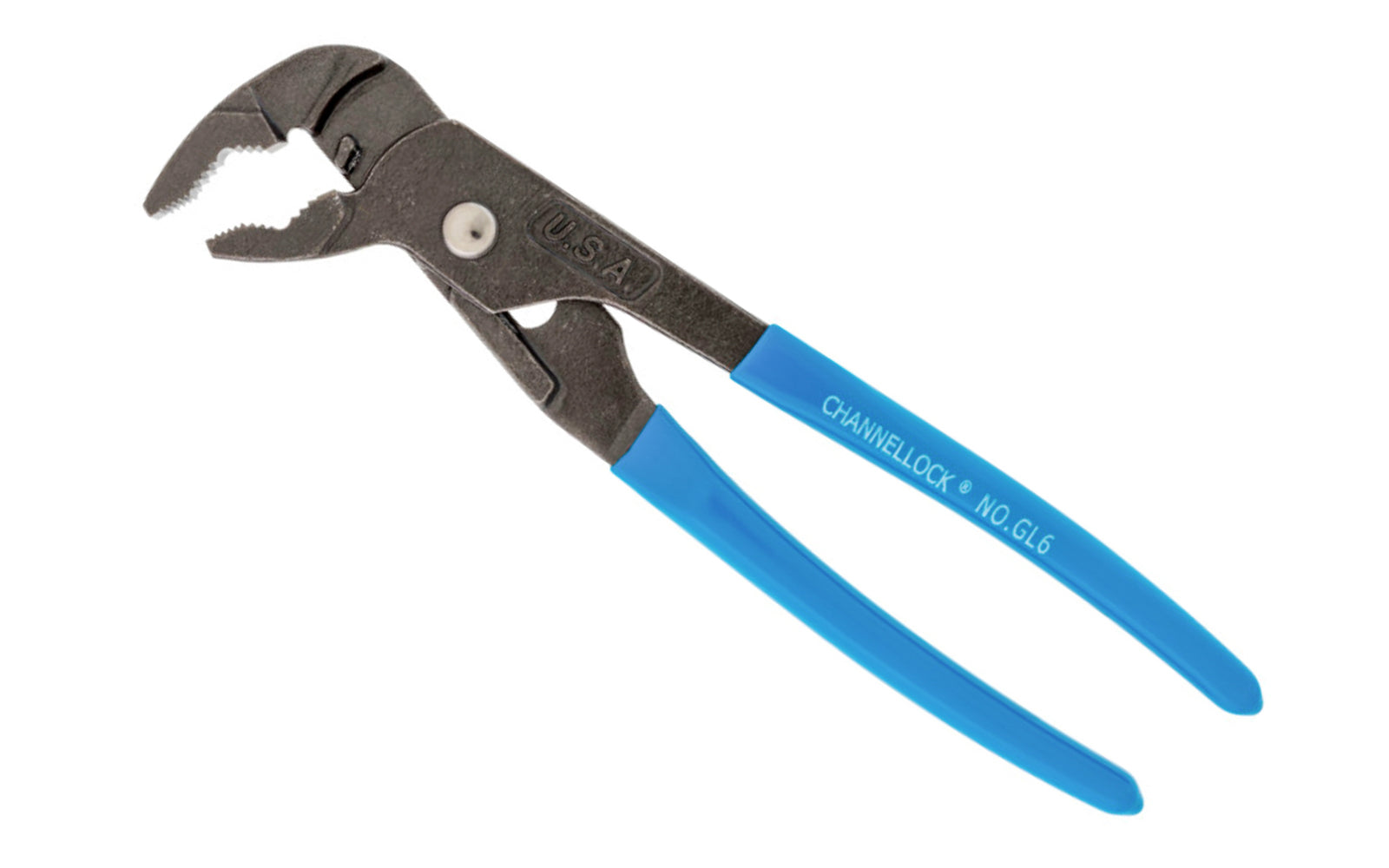 Channellock 6-1/2" Tongue & Groove "GripLock" Plier GL6 has an ergonomically designed offset head that provides more leverage. A special jaw design allows it to grip down on many shapes for added versatility. Channelock Model GL6. Professional non-slip channellocks. adjustable tongue and groove plier. Made in USA.