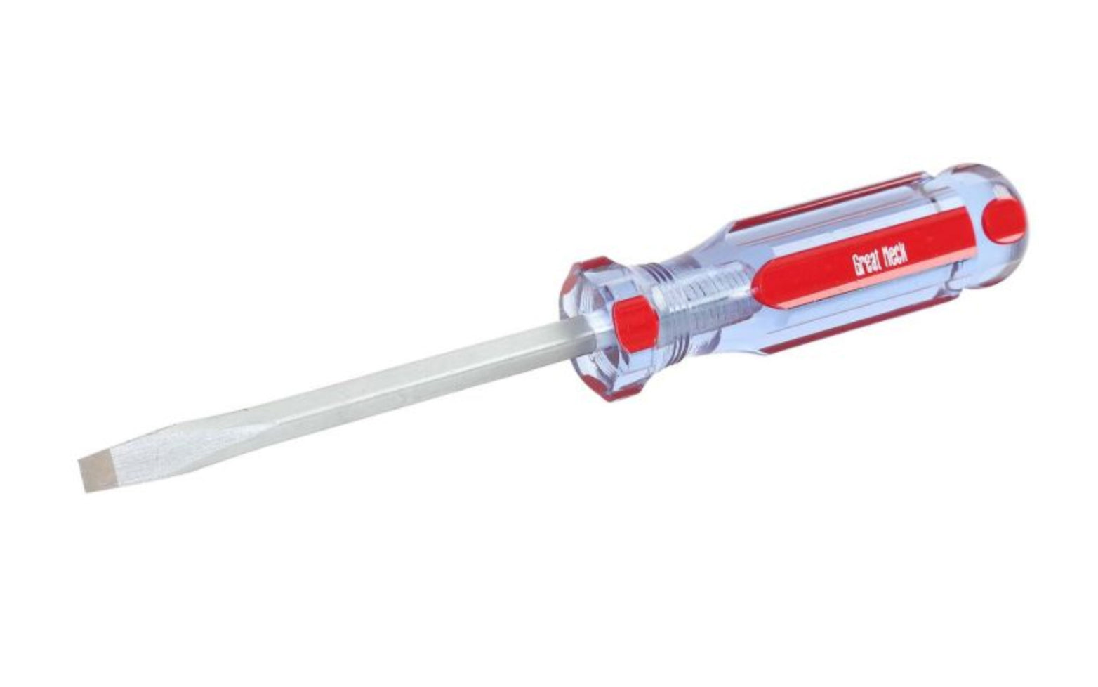 GreatNeck Model A44SC. 1/4" x 4" long blade. Great Neck Slotted Screwdriver. Precision Ground Sandblasted Tip for a More Secure Fit. Square Shank Provides Additional Turning Capabilities. 8" overall length. Chrome Vanadium Steel for strength & durability. Acetate Handle. Great Neck's A-Series Screwdriver. USA