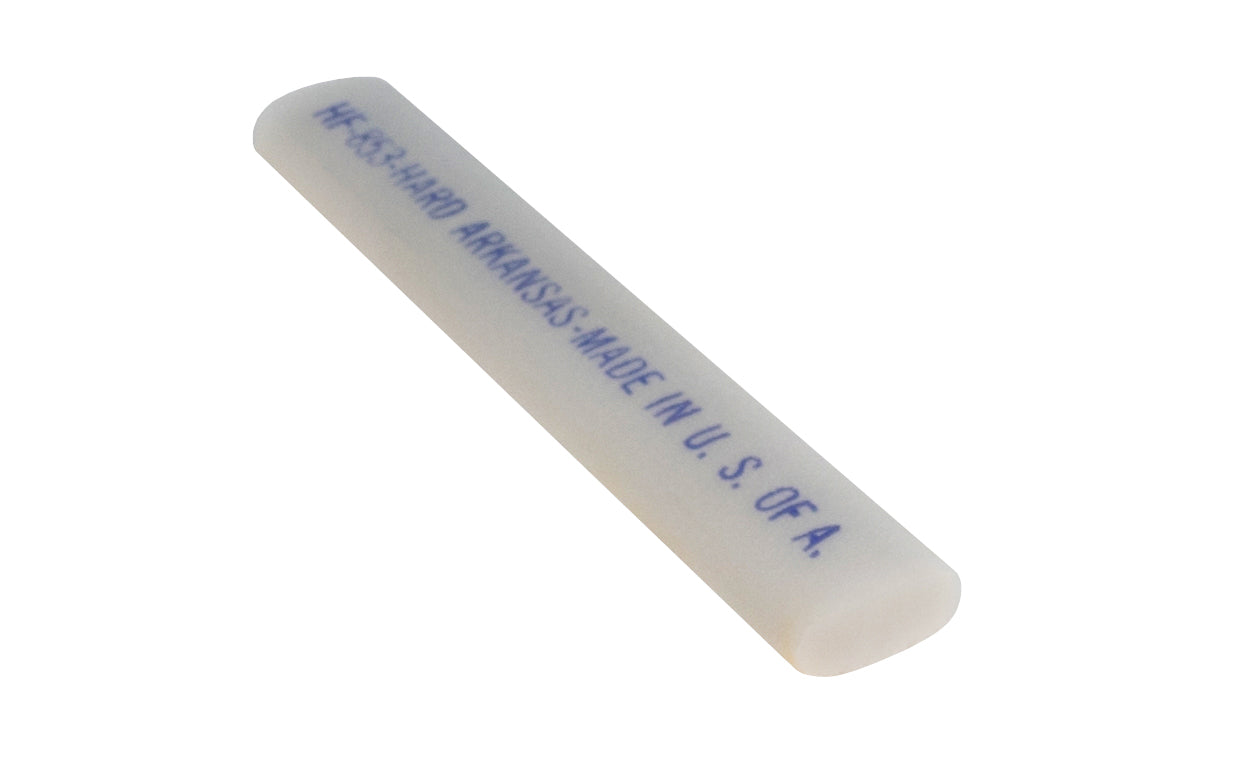 This Norton Hard Select Oval Arkansas Stone is a super-fine stone that is satisfactory for the final edge on woodworking cutting tools & knives. Use a few drops of mineral oil to prevent glazing while sharpening. Grain on stone may vary from stone to stone. No returns based on grain configuration. Norton Model HF-853.