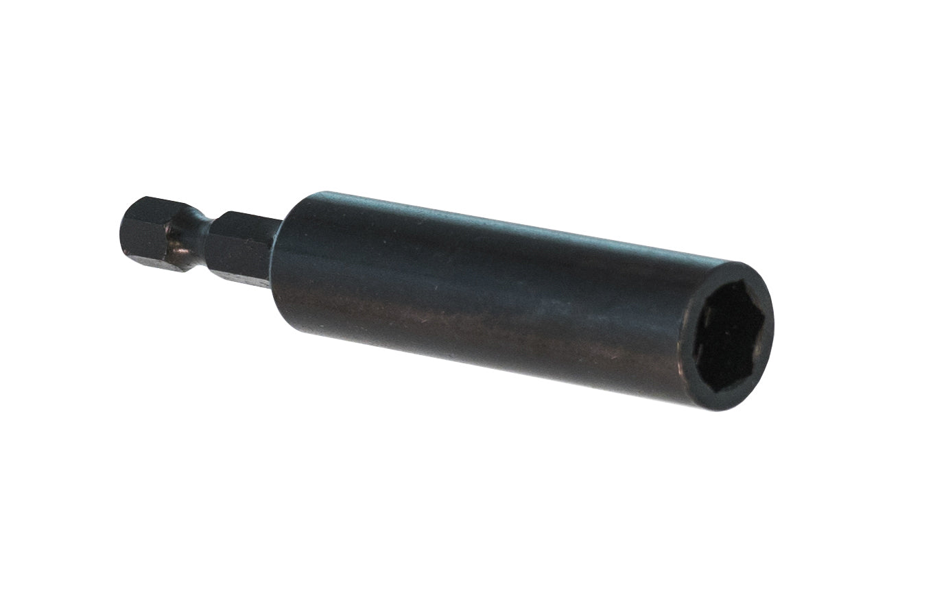 Insty-Bit Deep Well Nut Setter. Limited depth internal hex holds nuts in place making driving onto threaded rod, bolts or screws simple. Heat treated steel. 1/4" quick change.  Made in USA.