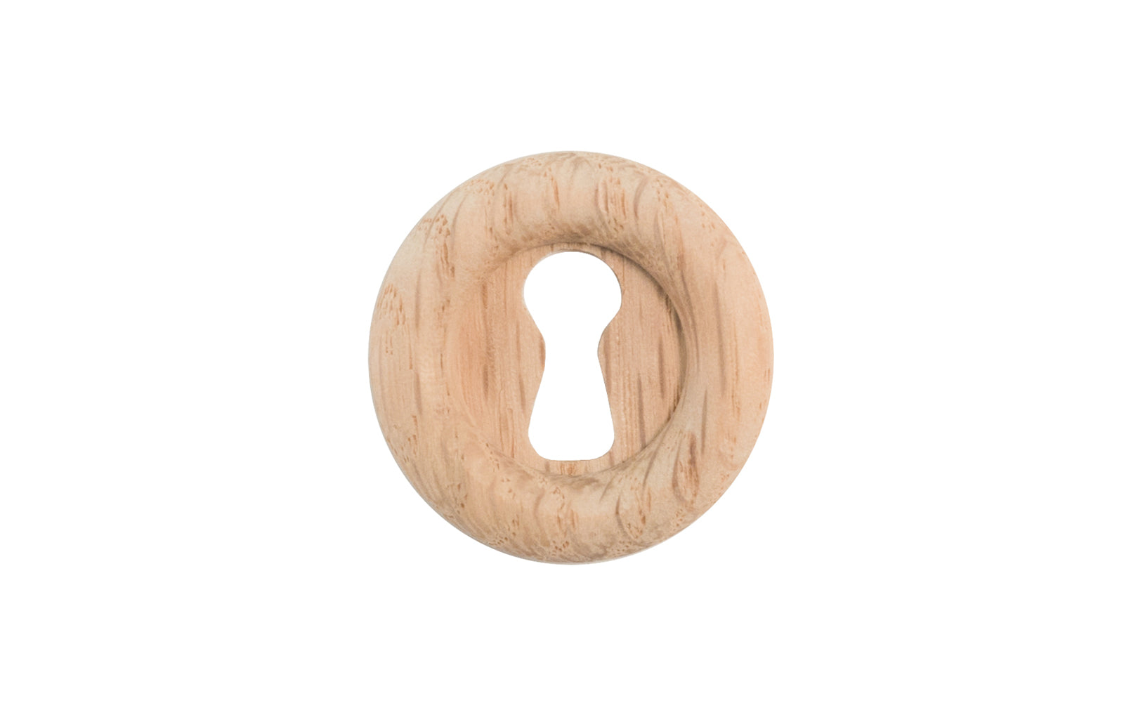 Round Oak Wood Keyhole. Classic & traditional oak wood keyhole with a smooth round design. Made of solid unfinished oak wood, it has an attractive & nice-looking grain to it. The keyhole may even be stained, painted, or varnished if desired. Available in 1-1/16" & 1-1/4" diameter sizes. Great for cabinets & furniture.