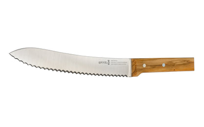 Opinel Olivewood Stainless Bread Knife ~ Tough serrated edges for kinds of breads & is great for coarse surfaces & crusts. Slight curve for effective slicing.