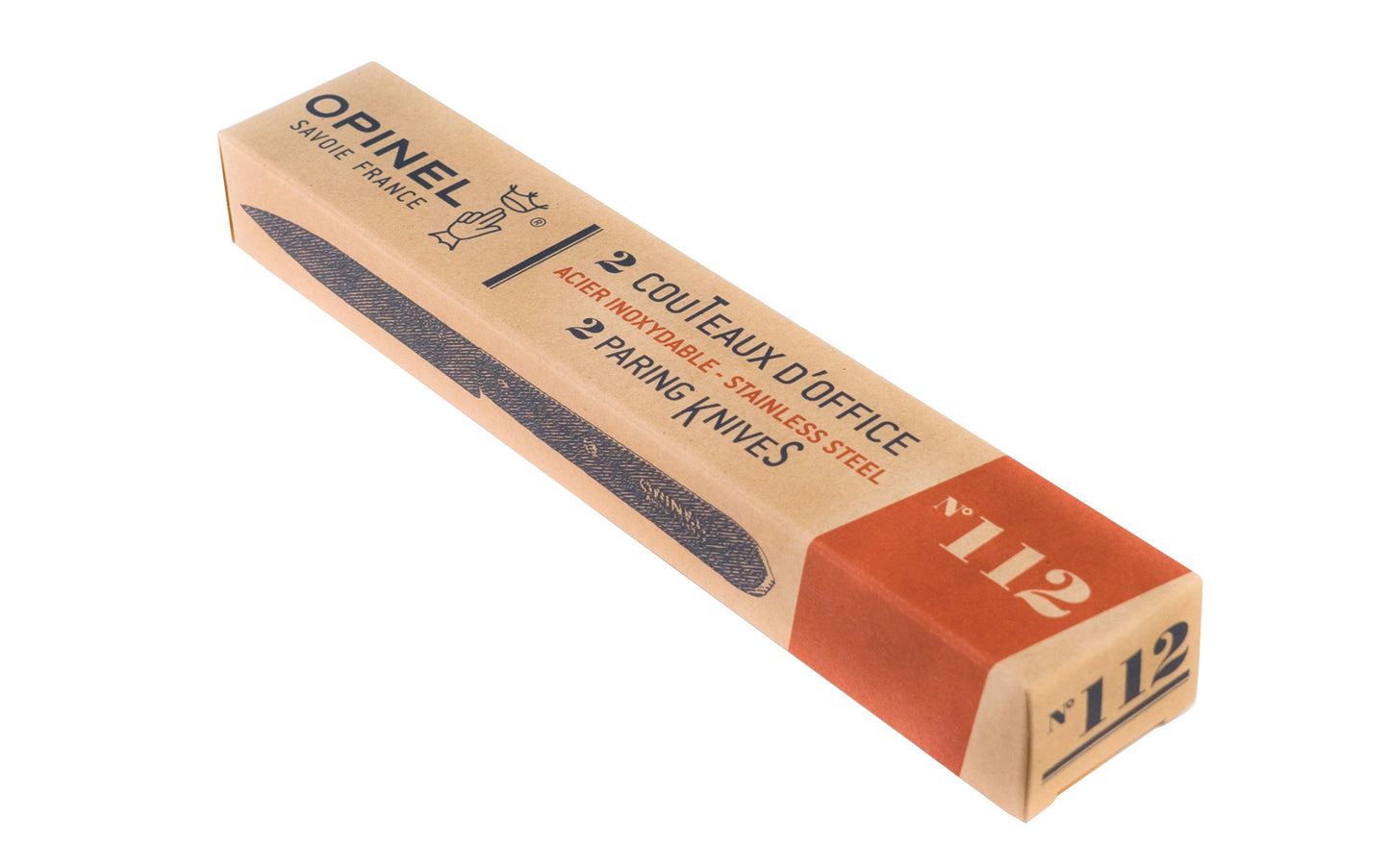 Opinel Stainless Steel Paring Knife. Model 112. Excellent for chopping & slicing up fruits & small vegetables like mushrooms, etc. The handsome Beechwood handle is varnished for beautiful look. The Opinel knife is rich in history & has been in use for over 100 years by many alike. Made in France. 2 pack