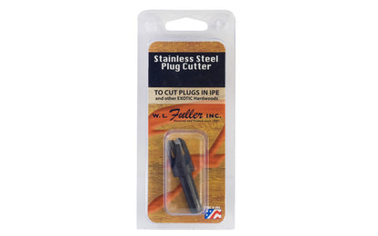 Made in USA · WL Fuller Stainless Steel Four-Flute Plug Cutter. Designed specially for cutting plugs in IPE, & other exotic hardwoods. Designed for clean cutting & hardened for long life, the cutter has a rounded inside diameter which makes the chamfered plugs for easy starting in counterbored holes.