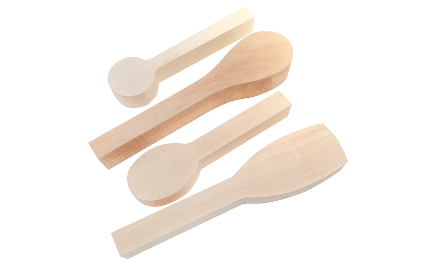 A special  4-piece wooden spoon blank set made of Basswood. These spoon blanksare ready to go for beginners or carving pros interested in spoon carving.  Sizes included: 9-3/4" long x 1" thick, 7-1/2" long x 1" thick, 10" long x 1-1/4" thick, 7-3/4" long x 1" thick.  Made by Flexcut. Model SKSB4.  Made in USA ~ 651646210041