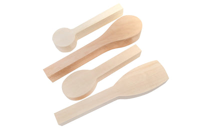 A special  4-piece wooden spoon blank set made of Basswood. These spoon blanksare ready to go for beginners or carving pros interested in spoon carving.  Sizes included: 9-3/4" long x 1" thick, 7-1/2" long x 1" thick, 10" long x 1-1/4" thick, 7-3/4" long x 1" thick.  Made by Flexcut. Model SKSB4.  Made in USA ~ 651646210041