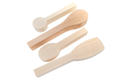 A special  4-piece wooden spoon blank set made of Basswood. These spoon blanksare ready to go for beginners or carving pros interested in spoon carving.  Sizes included: 9-3/4" long x 1" thick, 7-1/2" long x 1" thick, 10" long x 1-1/4" thick, 7-3/4" long x 1" thick.  Made by Flexcut. Model SKSB4.  Made in USA ~ 651646210041