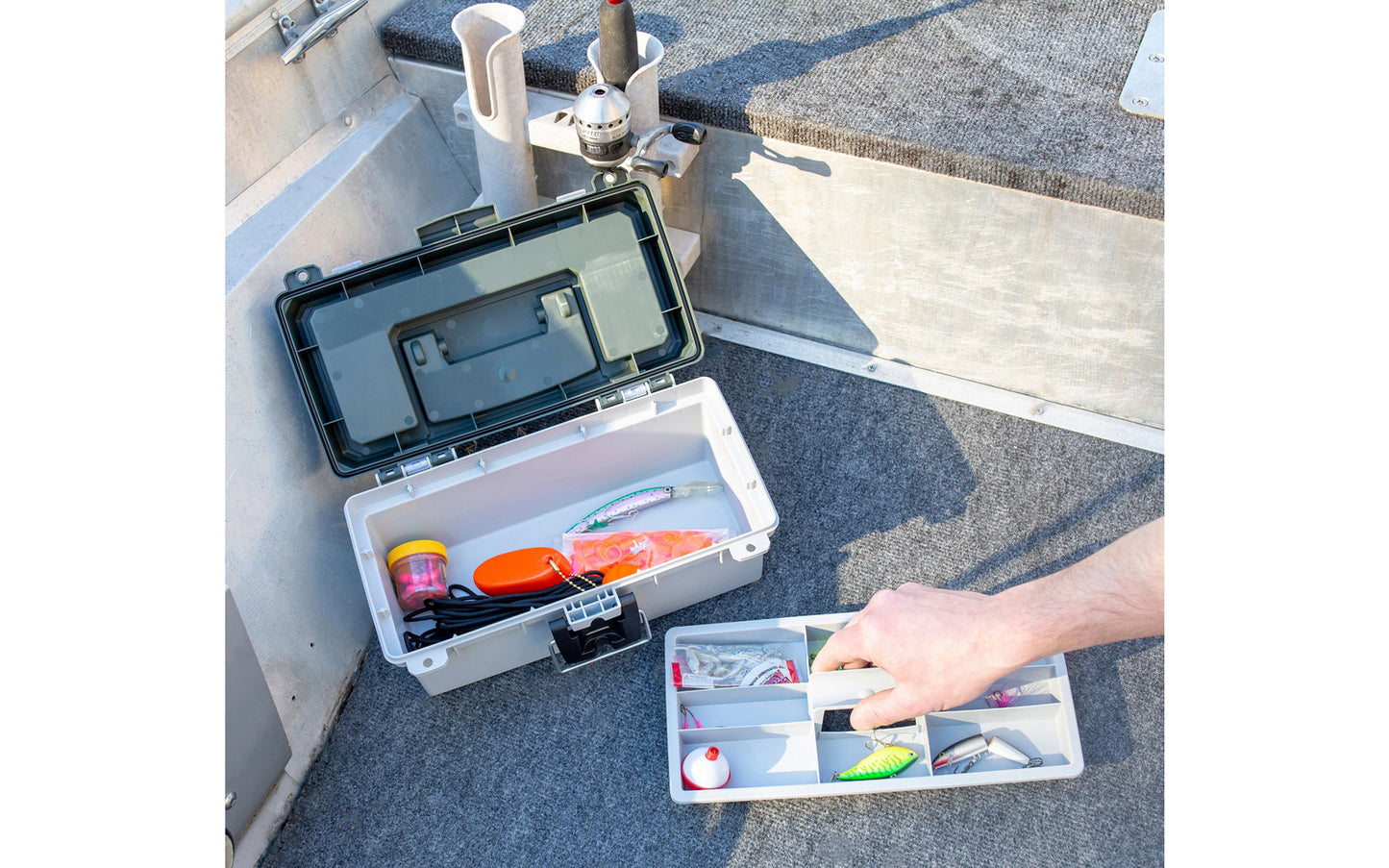 13" Tackle / Toolbox. This tackle box / small tool box is ideal for keeping your tackle & fishing gear, small tool parts organized. Overall size: 13" Long  x  6" High x 7-1/2" Wide. Water Resistant. 076812155221. Made in USA. Sheffield Model No. 12670.