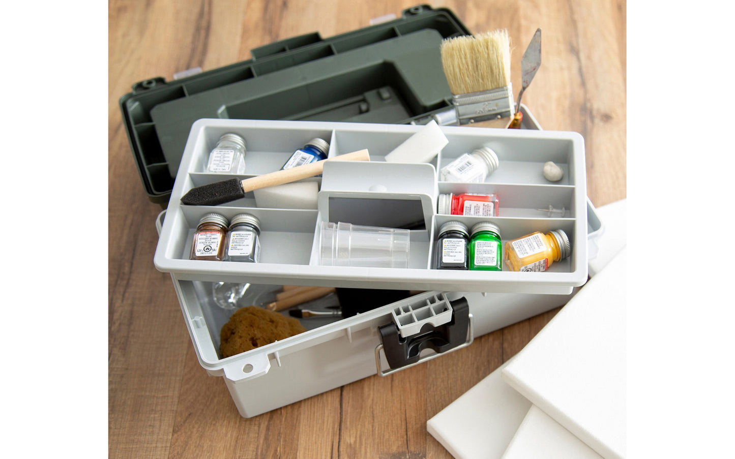 13" Tackle / Toolbox. This tackle box / small tool box is ideal for keeping your tackle & fishing gear, small tool parts organized. Overall size: 13" Long  x  6" High x 7-1/2" Wide. Water Resistant. 076812155221. Made in USA. Sheffield Model No. 12670.