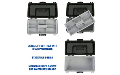 13" Tackle / Toolbox. This tackle box / small tool box is ideal for keeping your tackle & fishing gear, small tool parts organized. Overall size: 13" Long  x  6" High x 7-1/2" Wide. Water Resistant. 076812155221. Made in USA. Sheffield Model No. 12670.