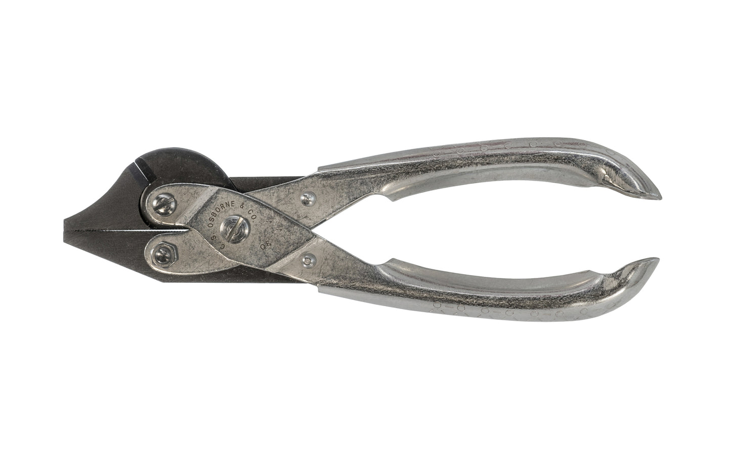 CS Osborne Parallel Action Side Cutting Pliers with Serrated Jaws. Plier remain parallel throughout their range of movement for an even parallel squeeze. Model 495.