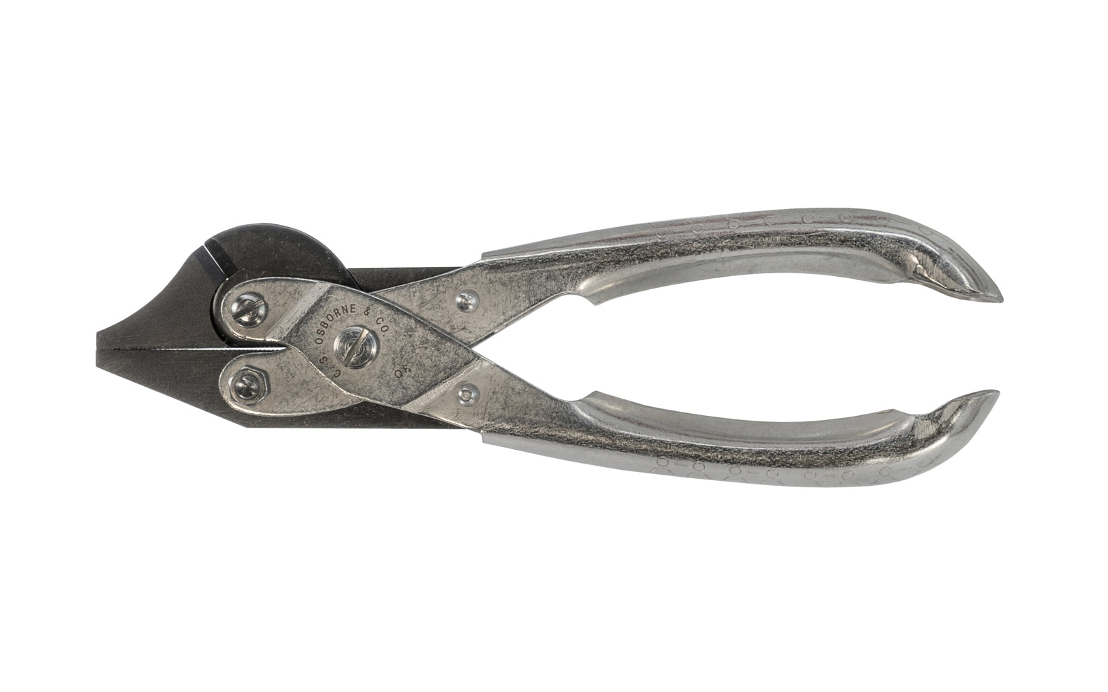 CS Osborne Parallel Action Side Cutting Pliers with Serrated Jaws. Plier remain parallel throughout their range of movement for an even parallel squeeze. Model 495.