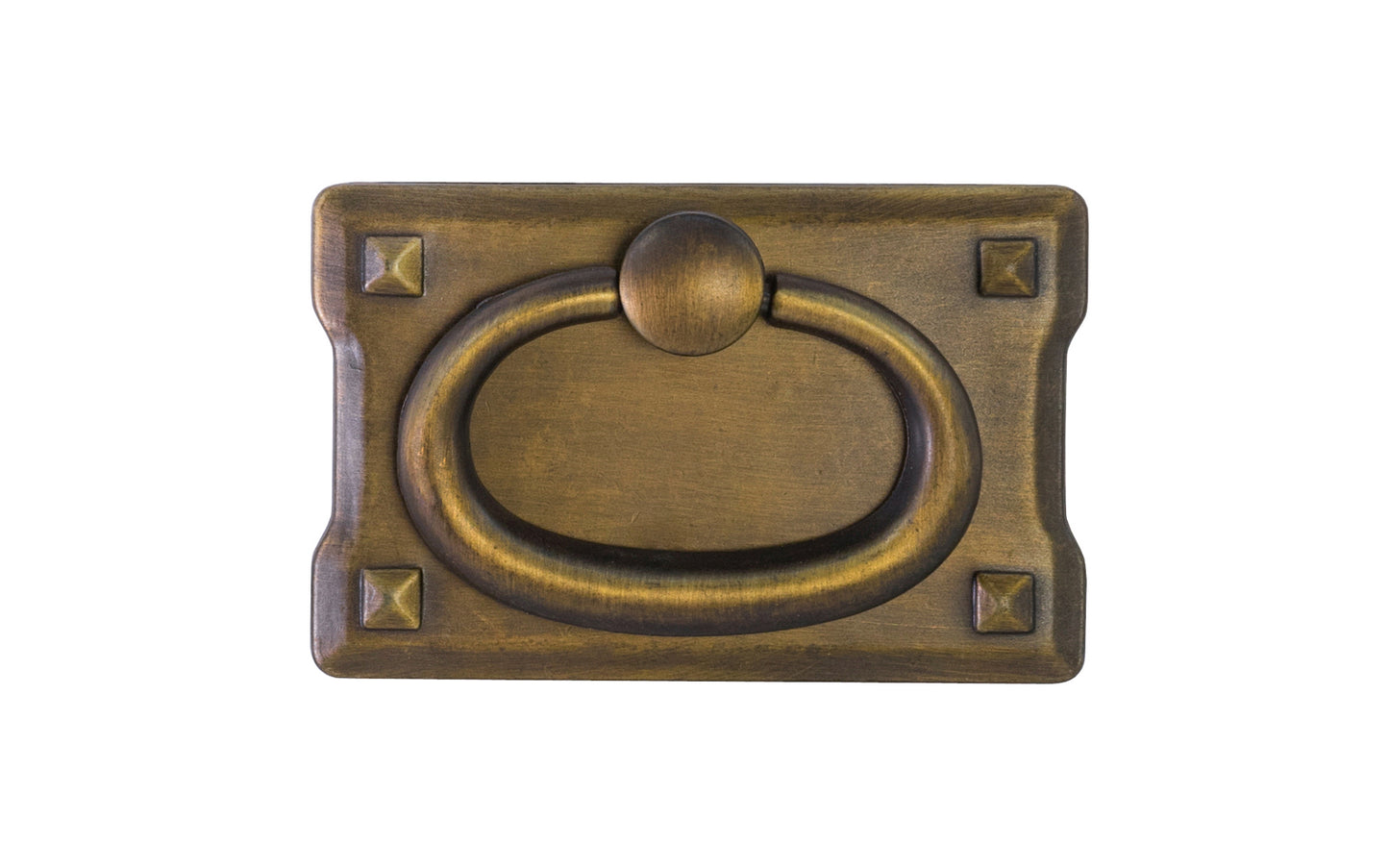 Vintage-style Hardware · Mission-Style Drop Pull ~ Smaller Size designed in the Mission / Arts & Crafts style of hardware. 1-3/4" high x 2-3/4" wide plate size. Antique Brass Finish.