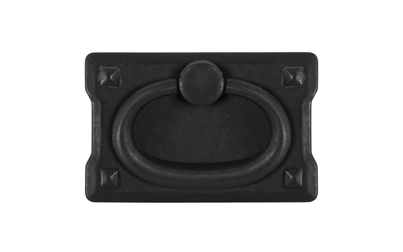 Vintage-style Hardware · Mission-Style Drop Pull ~ Smaller Size designed in the Mission / Arts & Crafts style of hardware. 1-3/4" high x 2-3/4" wide plate size. Distressed Black Finish.